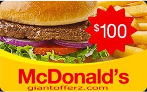 Get a 100 USD McDonald’s Gift Card with Redeem Code