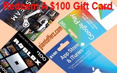 a $100 Google Play, Steam, iTunes, Or Roblox Gift Cards