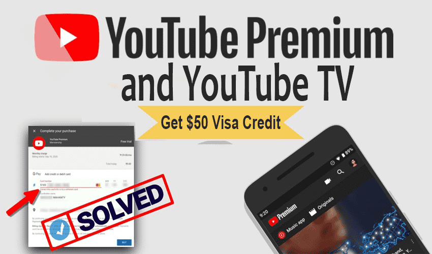 Get a $50 Visa Card for YouTube Premium And TV